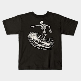 Skeleton playing surfing Kids T-Shirt